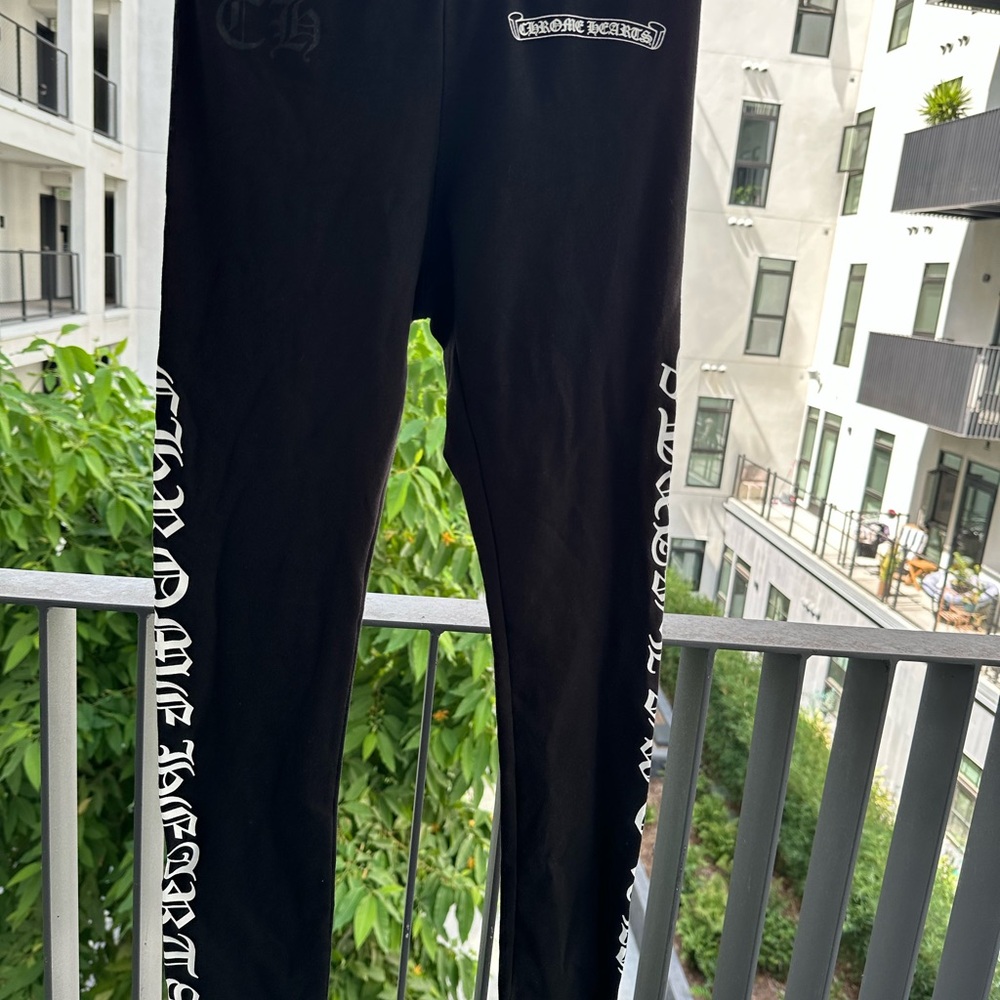 New Authentic Chrome Hearts Black Leggings with White Accents